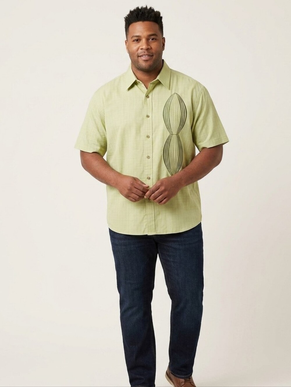 Platini Men's Green NWOT Graphic Short Sleeve Casual Button-Up Shirt Size XL